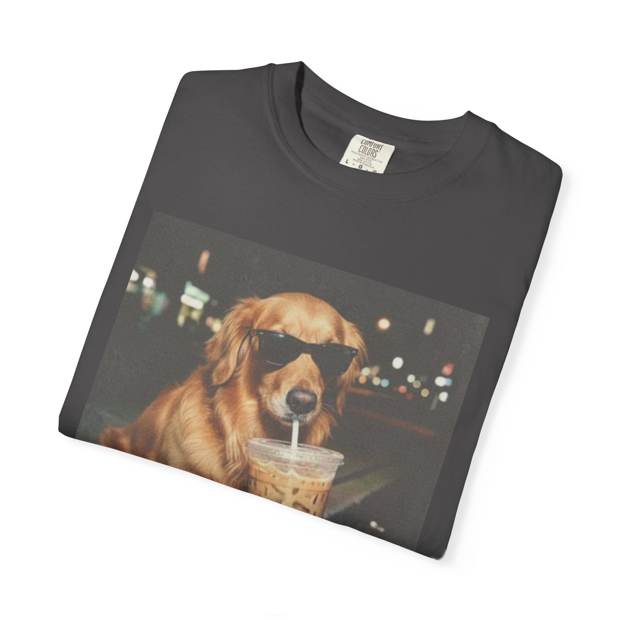 Golden Retriever with Iced Coffee Photo Tee — Dog Lover T-Shirt