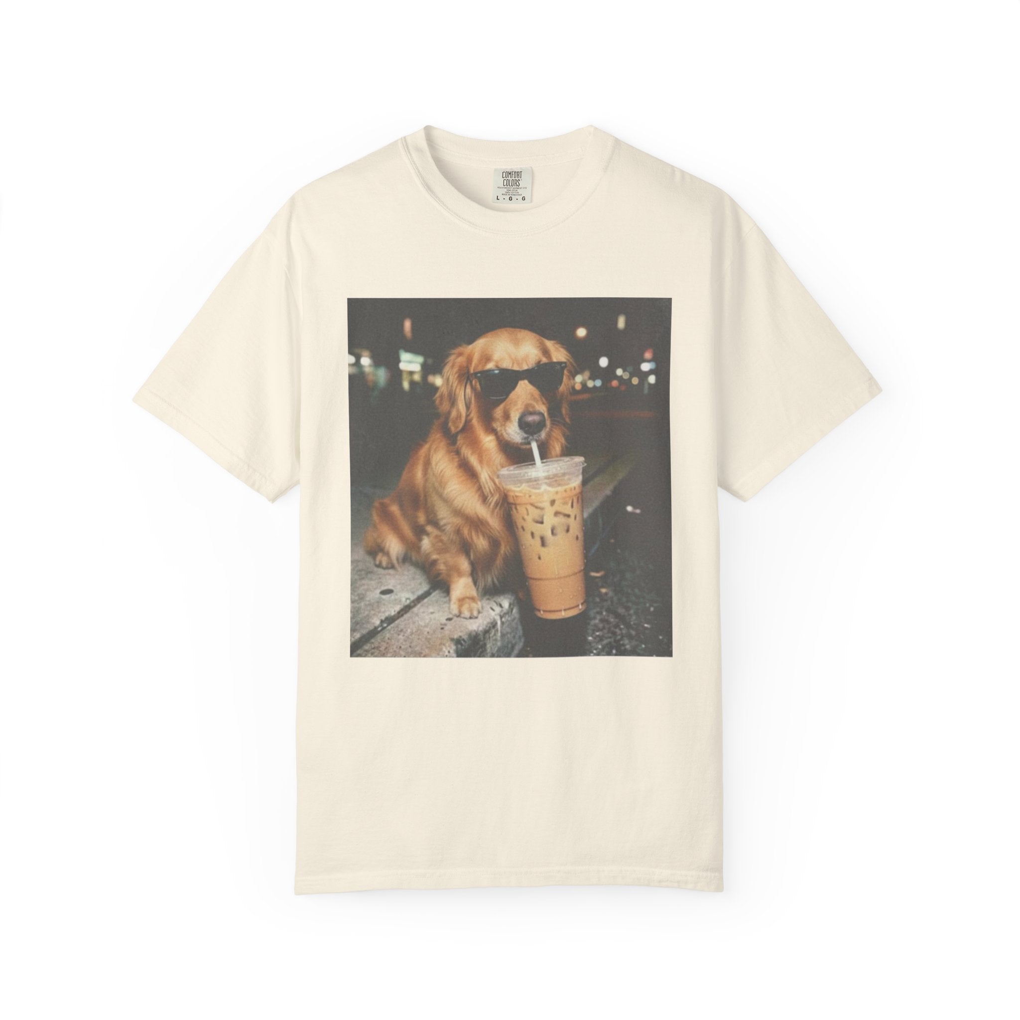 Golden Retriever with Iced Coffee Photo Tee — Dog Lover T-Shirt