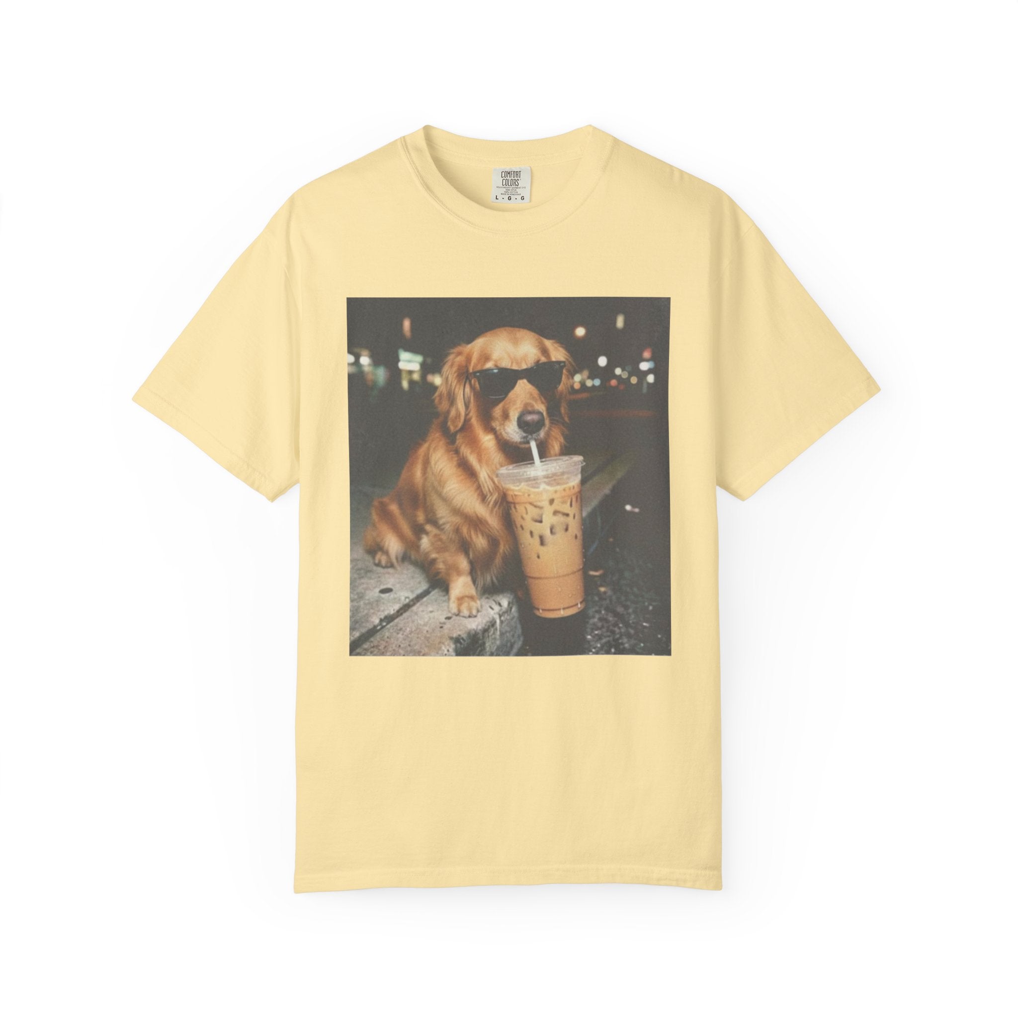 Golden Retriever with Iced Coffee Photo Tee — Dog Lover T-Shirt
