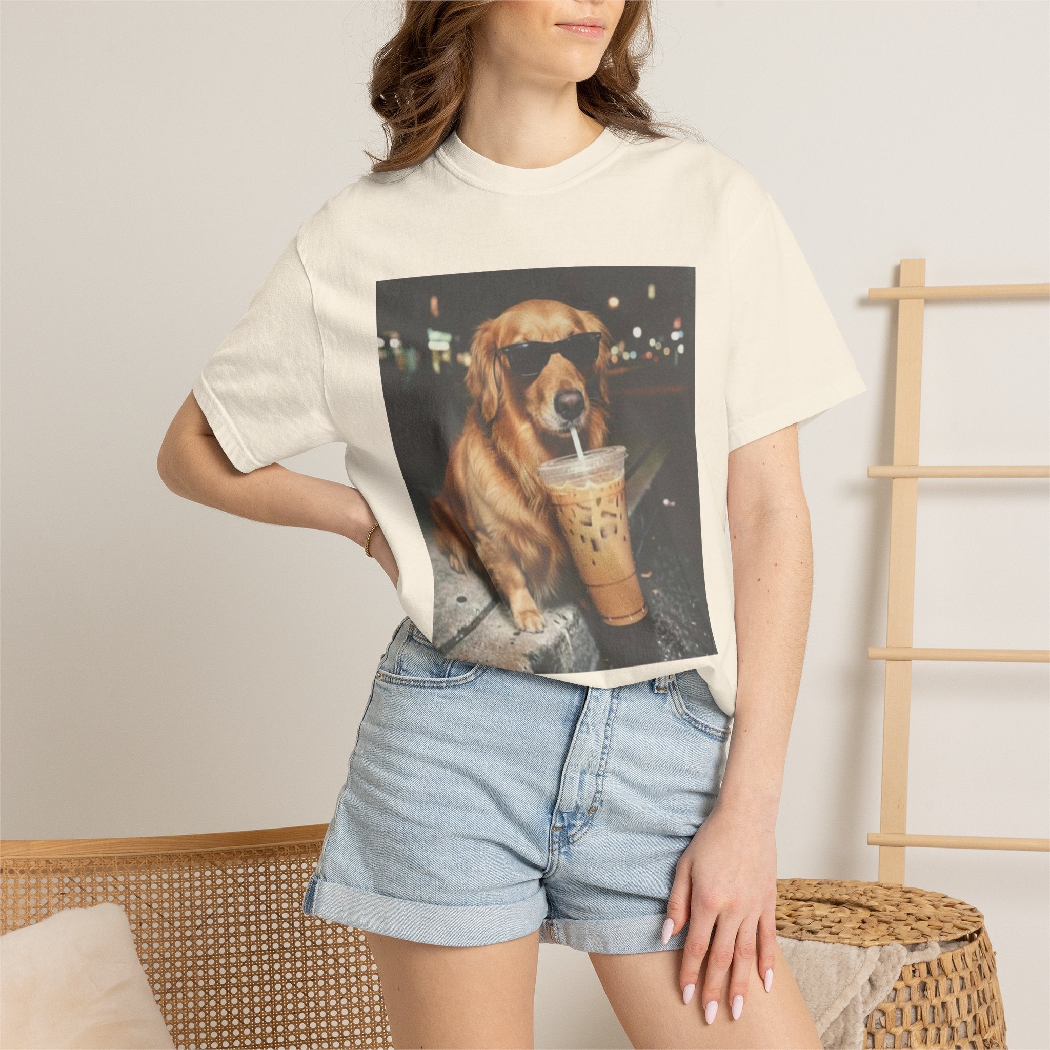 Golden Retriever with Iced Coffee Photo Tee — Dog Lover T-Shirt