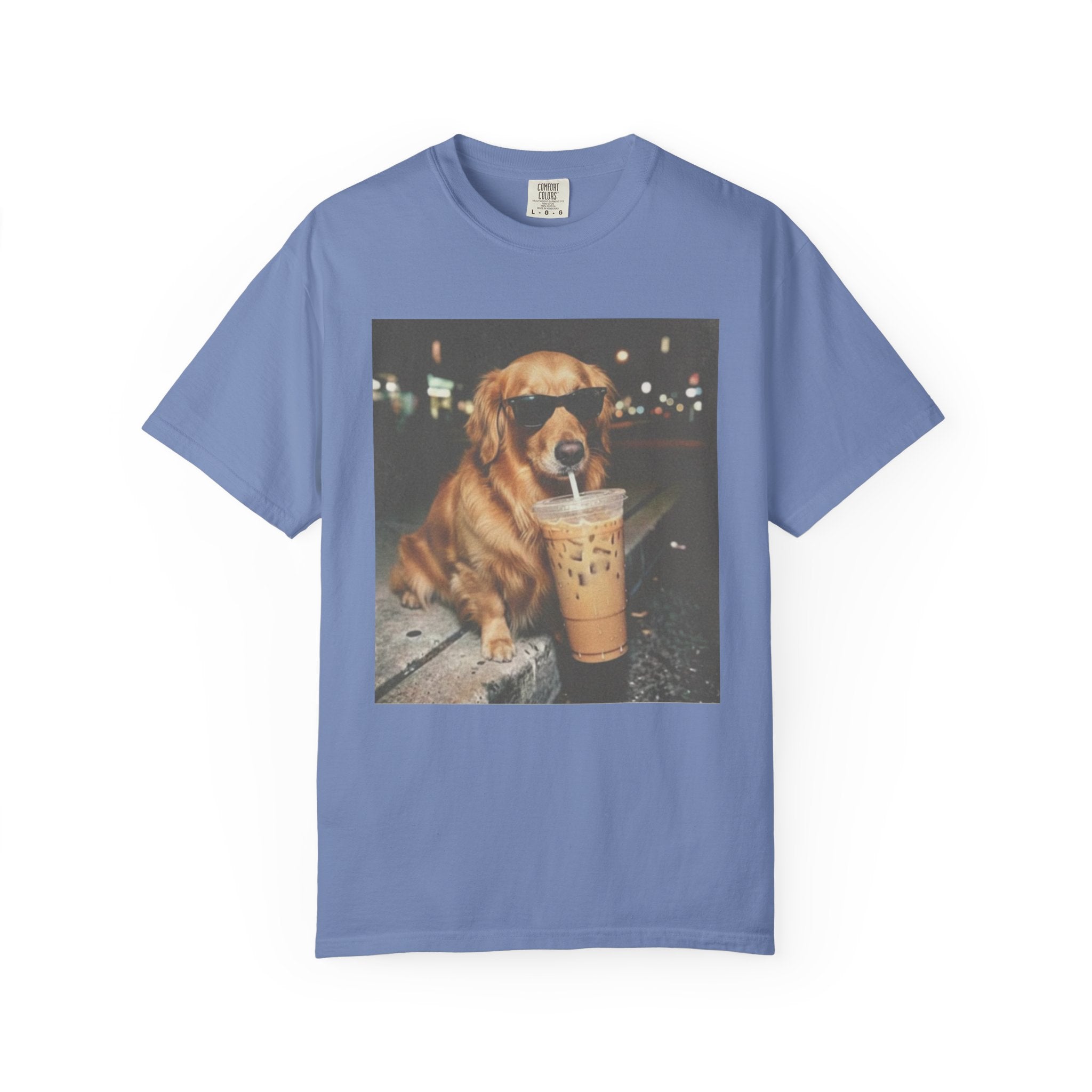 Golden Retriever with Iced Coffee Photo Tee — Dog Lover T-Shirt