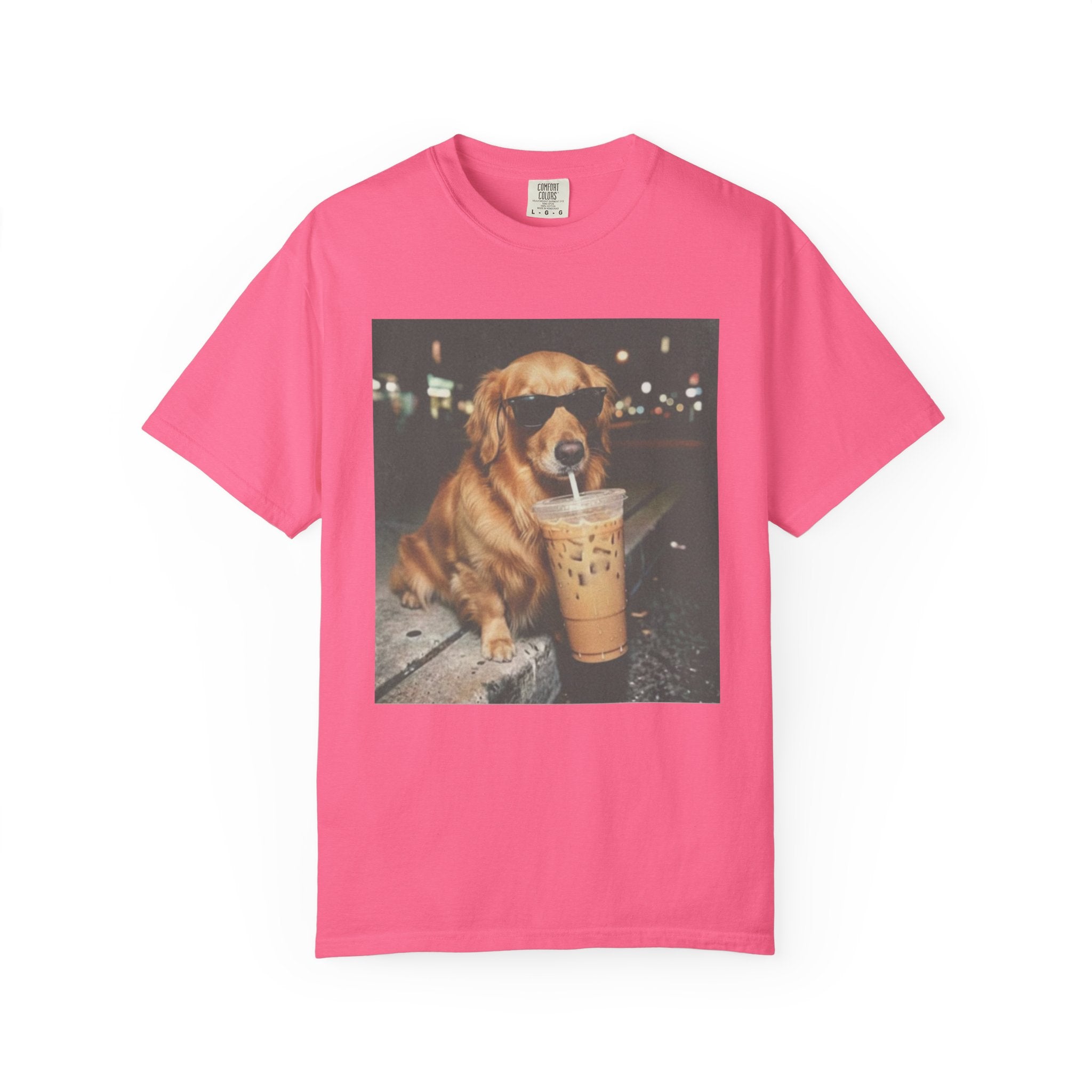 Golden Retriever with Iced Coffee Photo Tee — Dog Lover T-Shirt