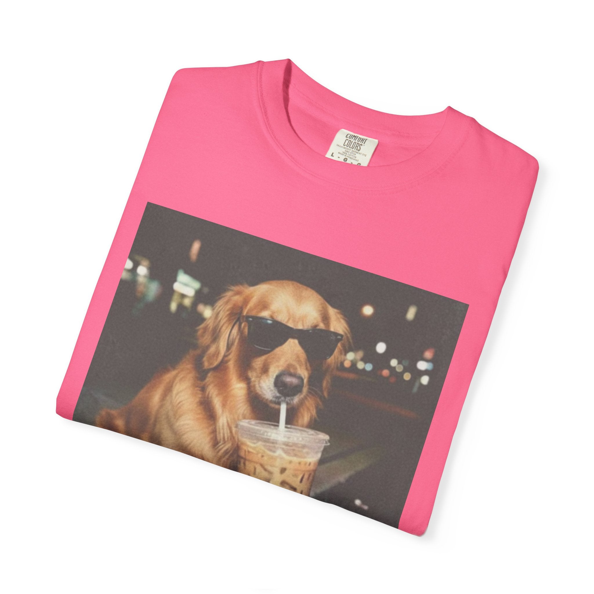 Golden Retriever with Iced Coffee Photo Tee — Dog Lover T-Shirt