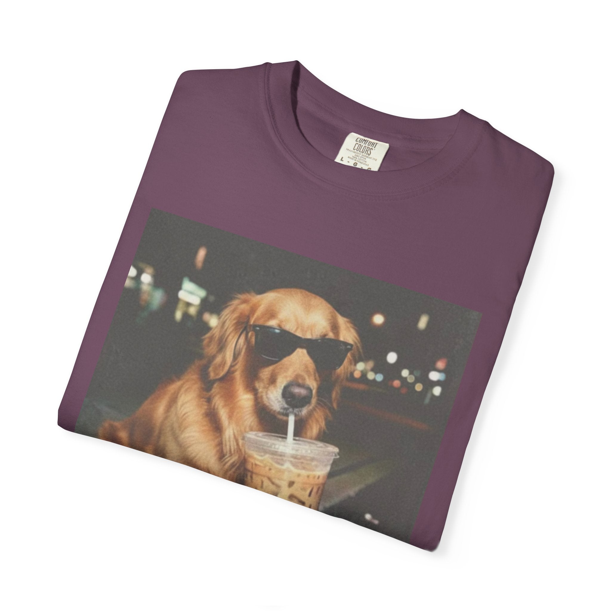 Golden Retriever with Iced Coffee Photo Tee — Dog Lover T-Shirt