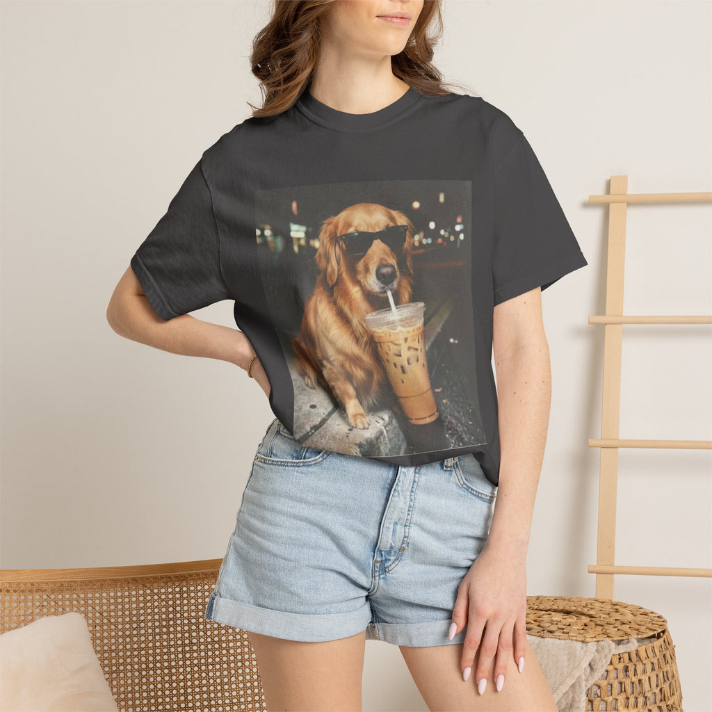 Golden Retriever with Iced Coffee Photo Tee — Dog Lover T-Shirt
