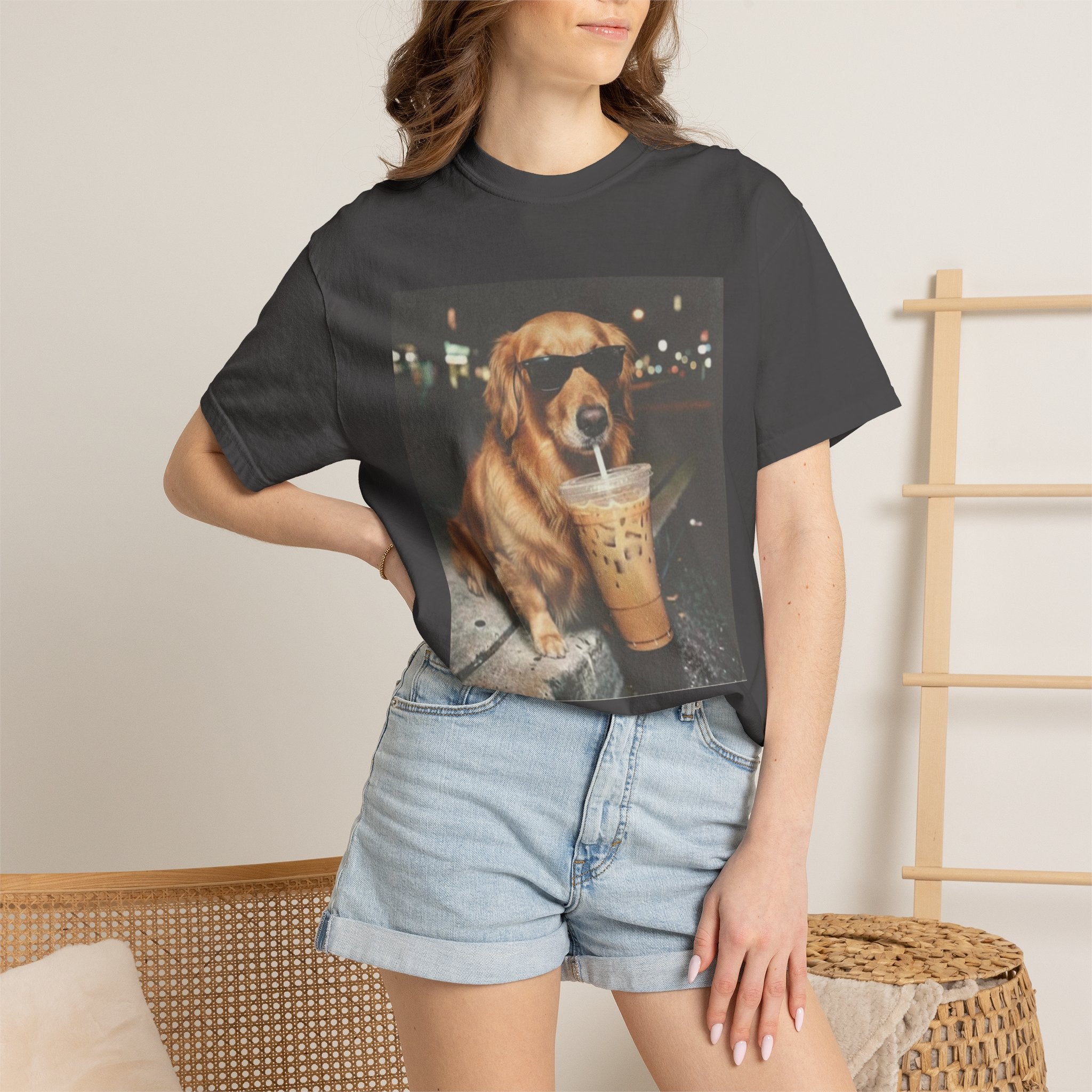 Golden Retriever with Iced Coffee Photo Tee — Dog Lover T-Shirt