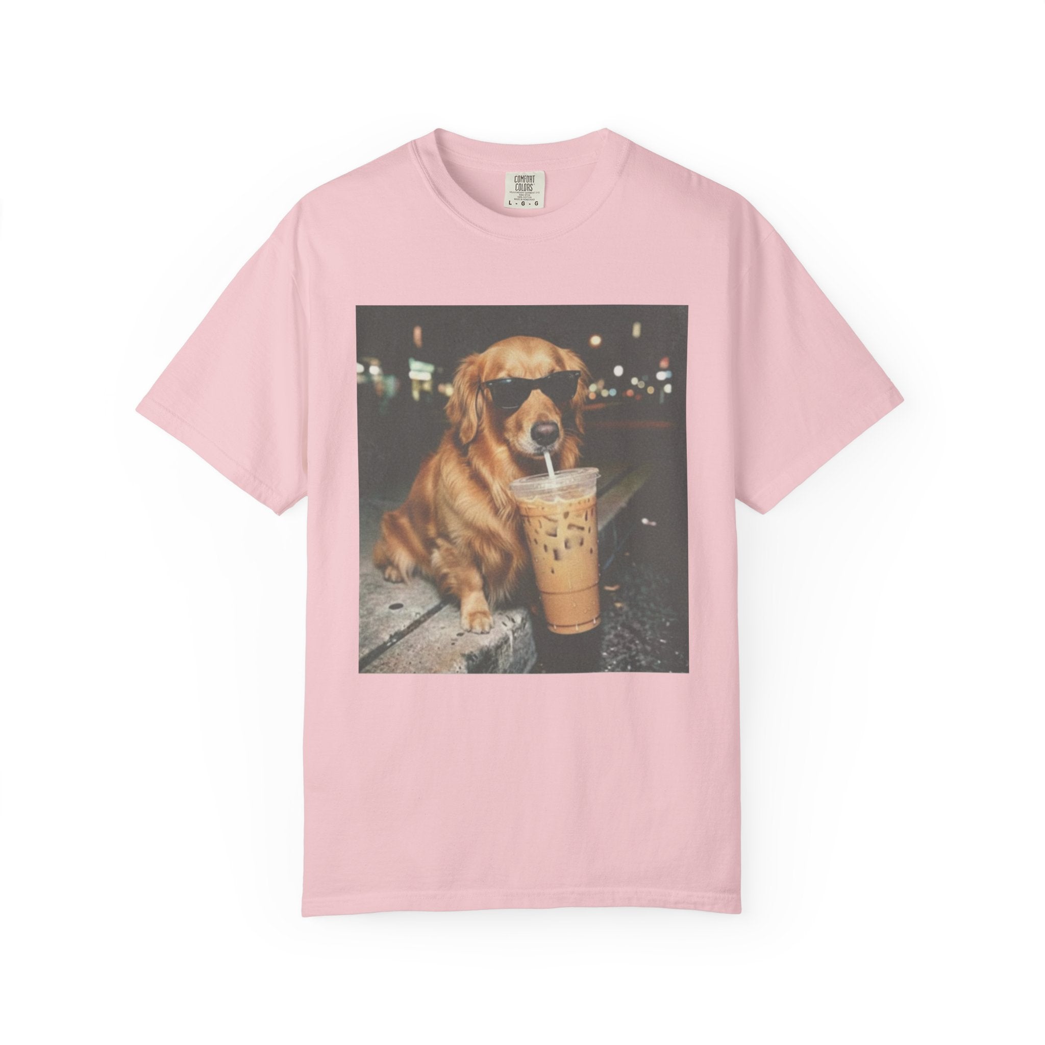 Golden Retriever with Iced Coffee Photo Tee — Dog Lover T-Shirt
