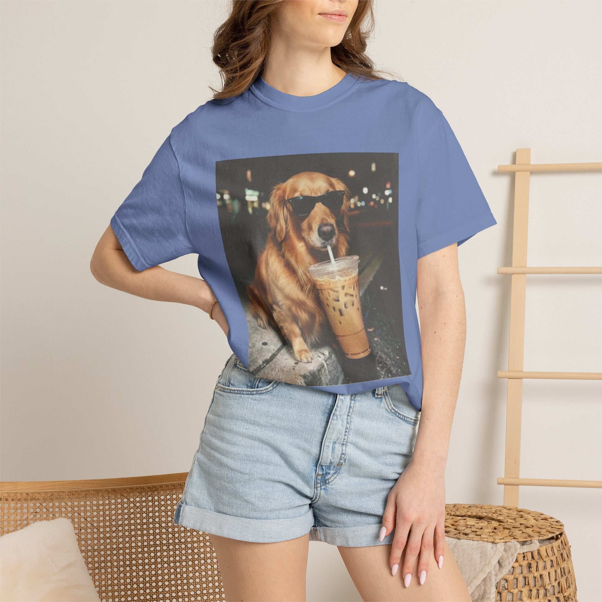 Golden Retriever with Iced Coffee Photo Tee — Dog Lover T-Shirt