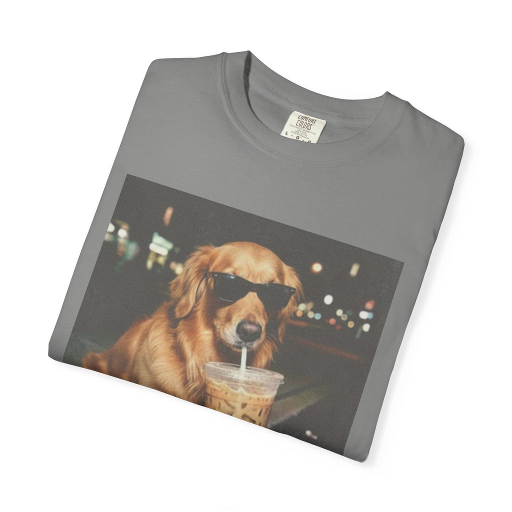 Golden Retriever with Iced Coffee Photo Tee — Dog Lover T-Shirt