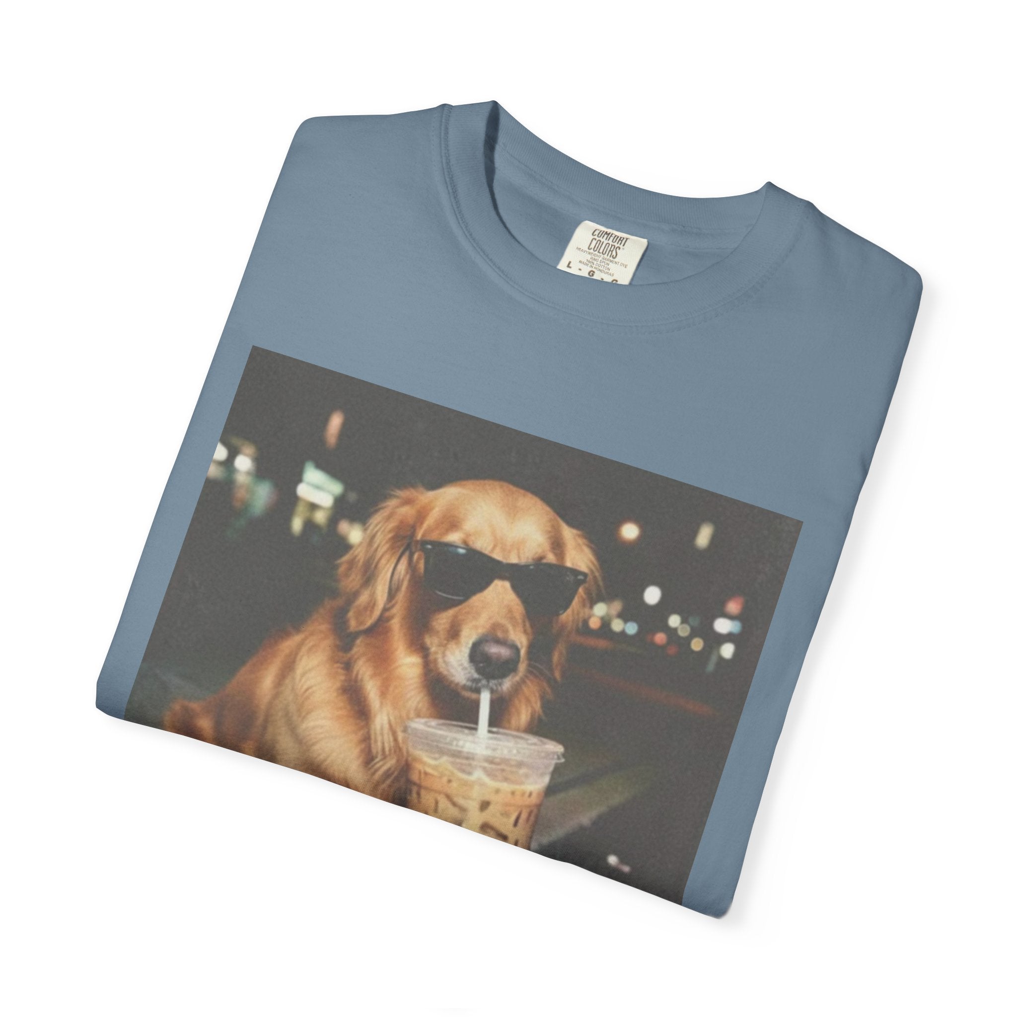 Golden Retriever with Iced Coffee Photo Tee — Dog Lover T-Shirt