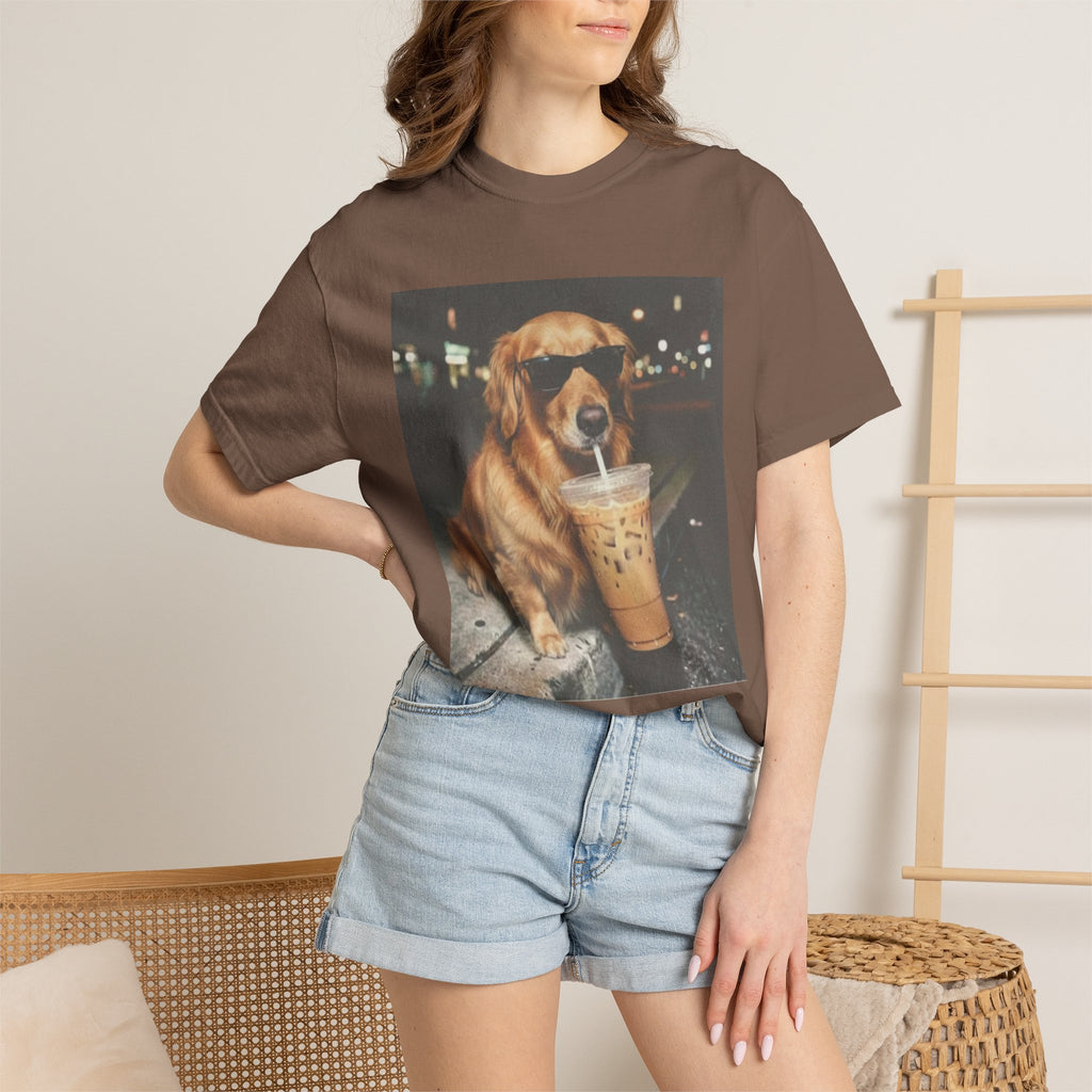 Golden Retriever with Iced Coffee Photo Tee — Dog Lover T-Shirt