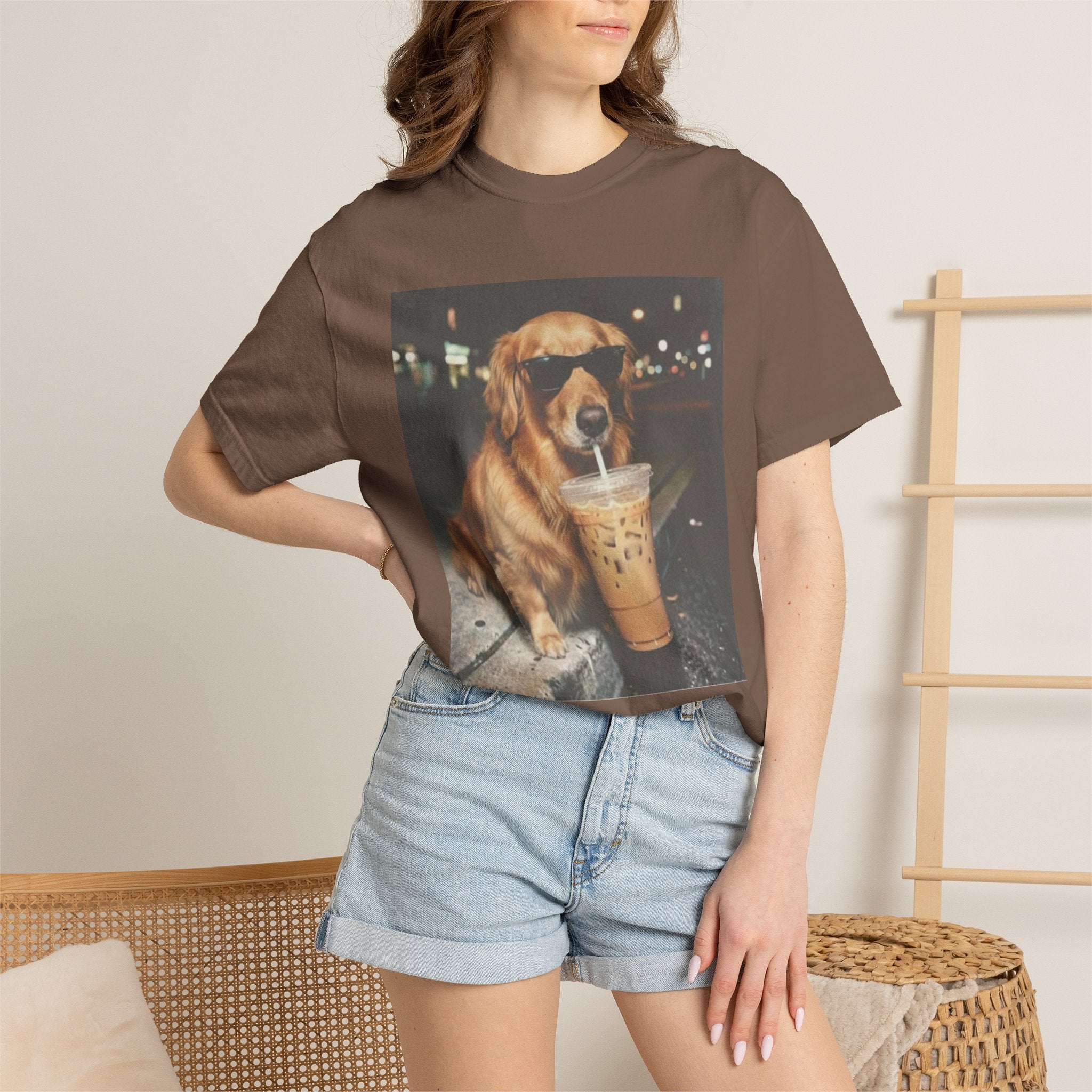 Golden Retriever with Iced Coffee Photo Tee — Dog Lover T-Shirt