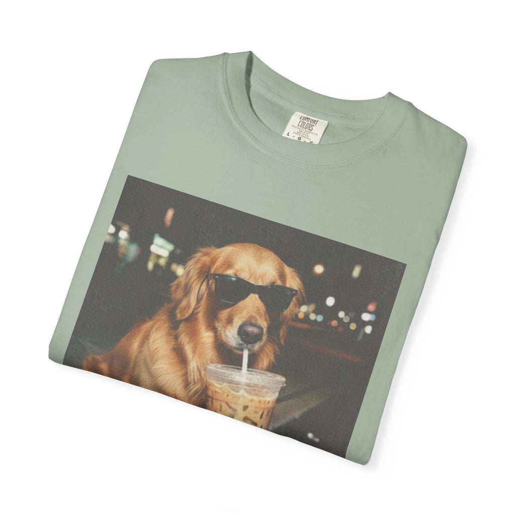 Golden Retriever with Iced Coffee Photo Tee — Dog Lover T-Shirt