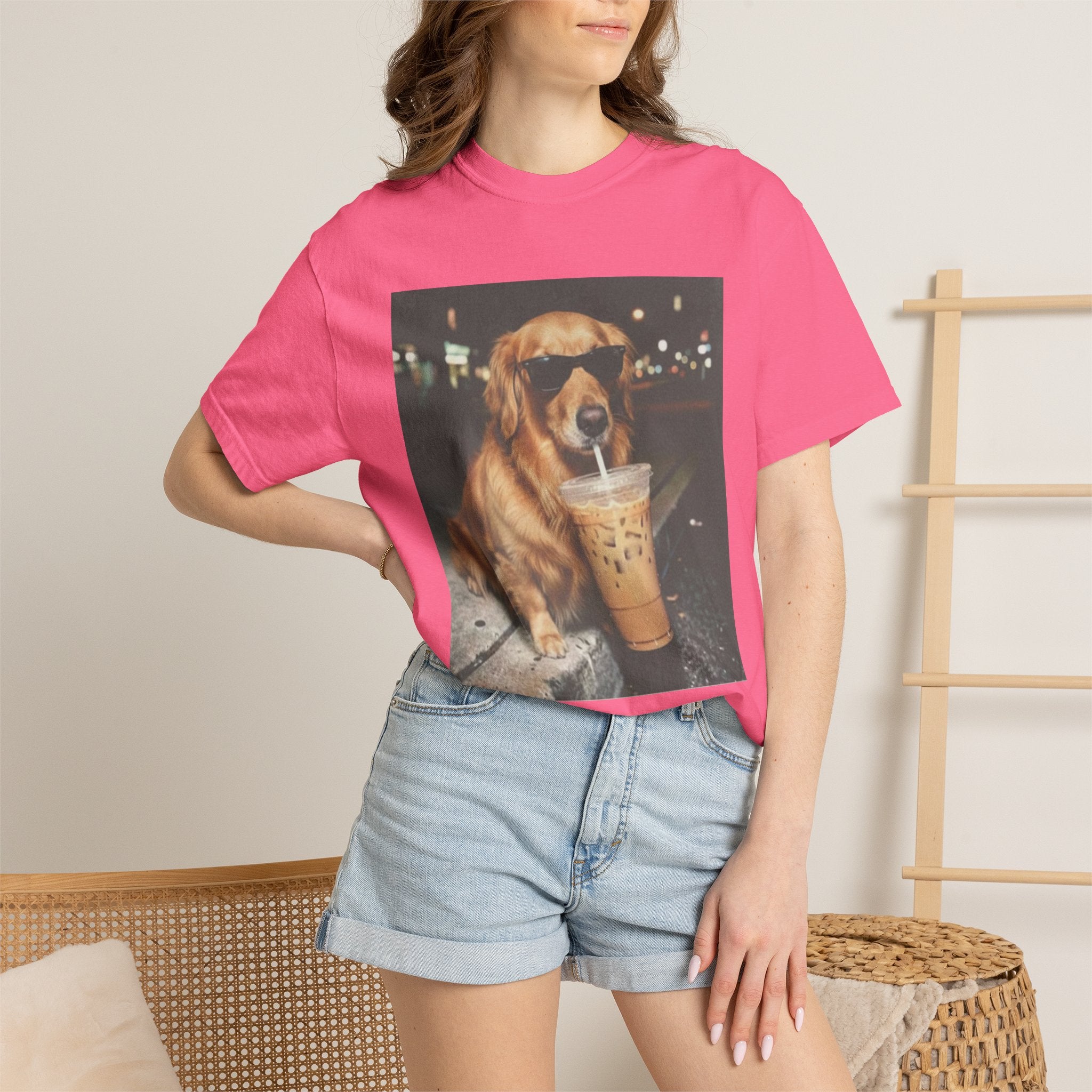 Golden Retriever with Iced Coffee Photo Tee — Dog Lover T-Shirt