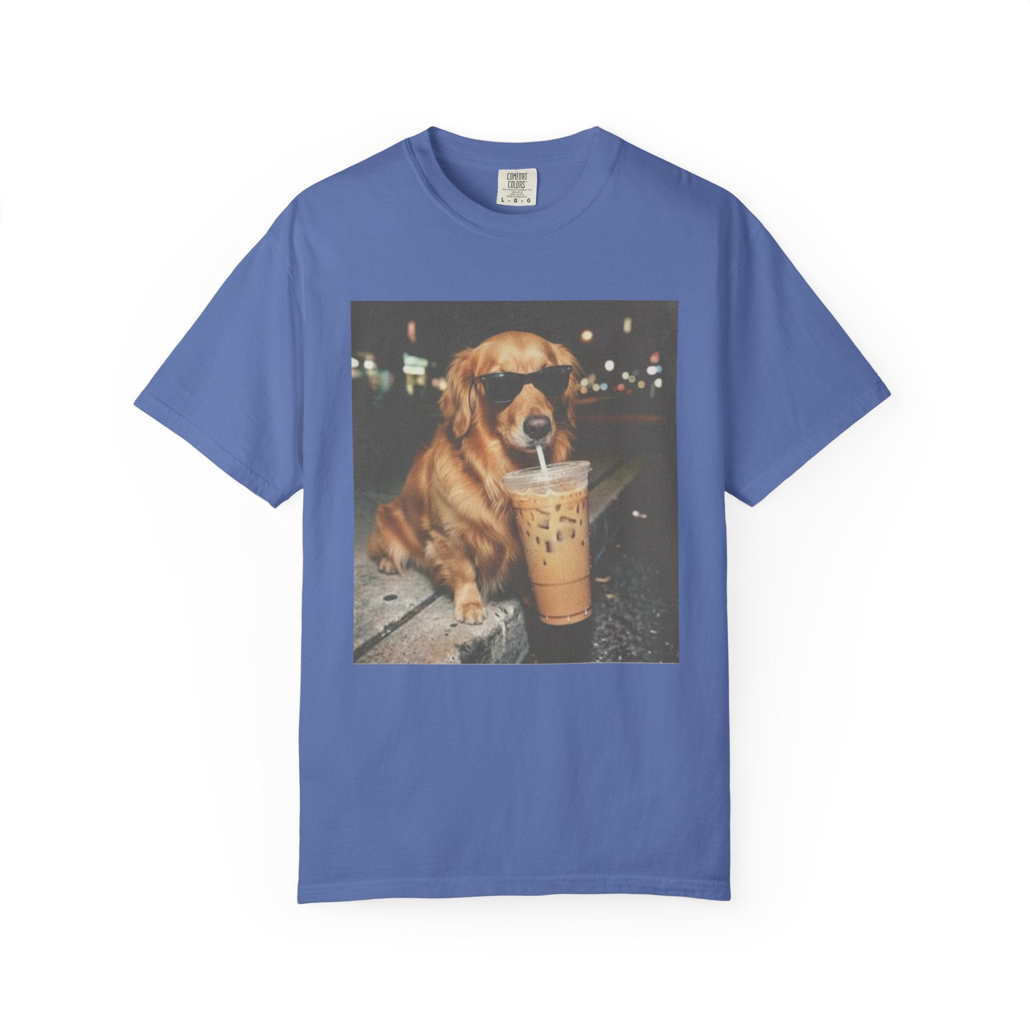 Golden Retriever with Iced Coffee Photo Tee — Dog Lover T-Shirt