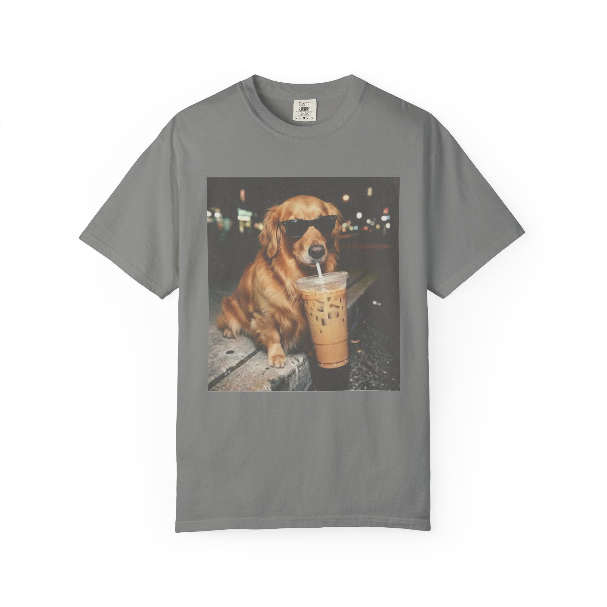 Golden Retriever with Iced Coffee Photo Tee — Dog Lover T-Shirt