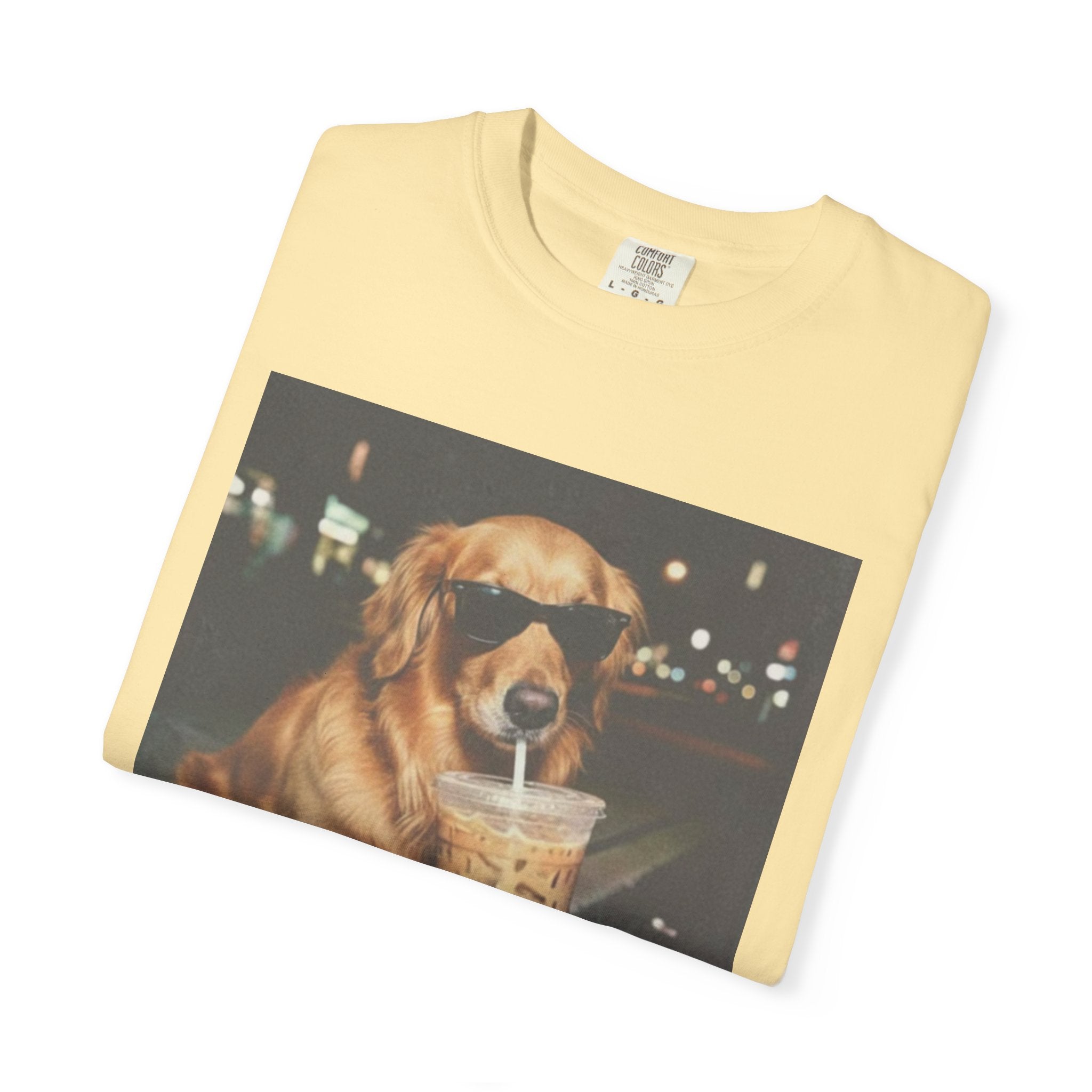 Golden Retriever with Iced Coffee Photo Tee — Dog Lover T-Shirt