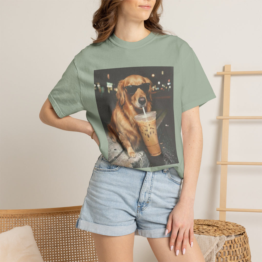 Golden Retriever with Iced Coffee Photo Tee — Dog Lover T-Shirt