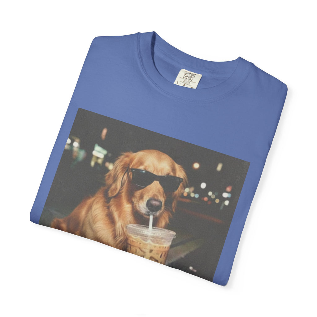 Golden Retriever with Iced Coffee Photo Tee — Dog Lover T-Shirt