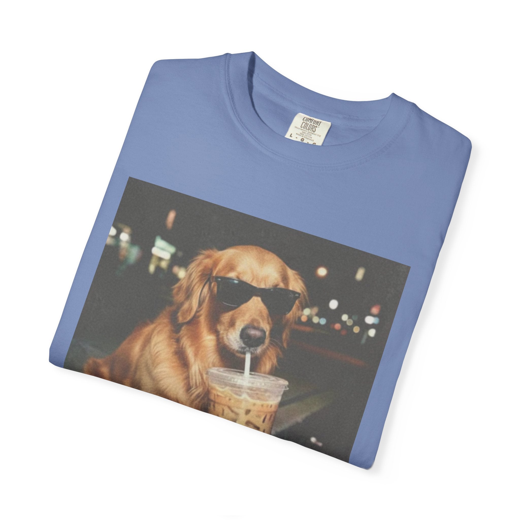 Golden Retriever with Iced Coffee Photo Tee — Dog Lover T-Shirt