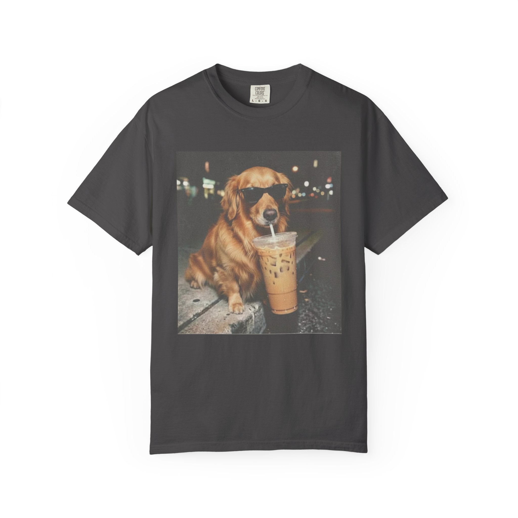 Golden Retriever with Iced Coffee Photo Tee — Dog Lover T-Shirt