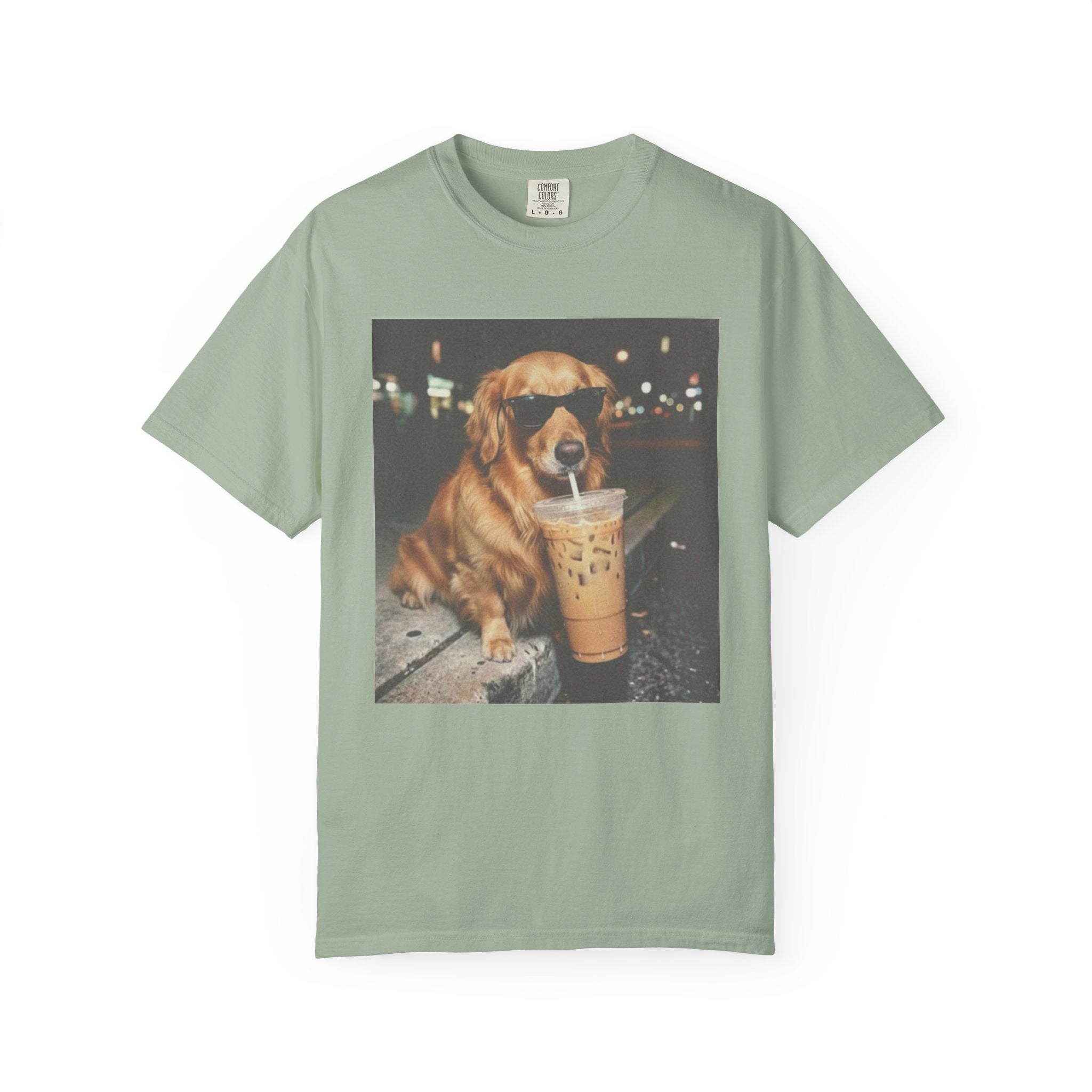 Golden Retriever with Iced Coffee Photo Tee — Dog Lover T-Shirt