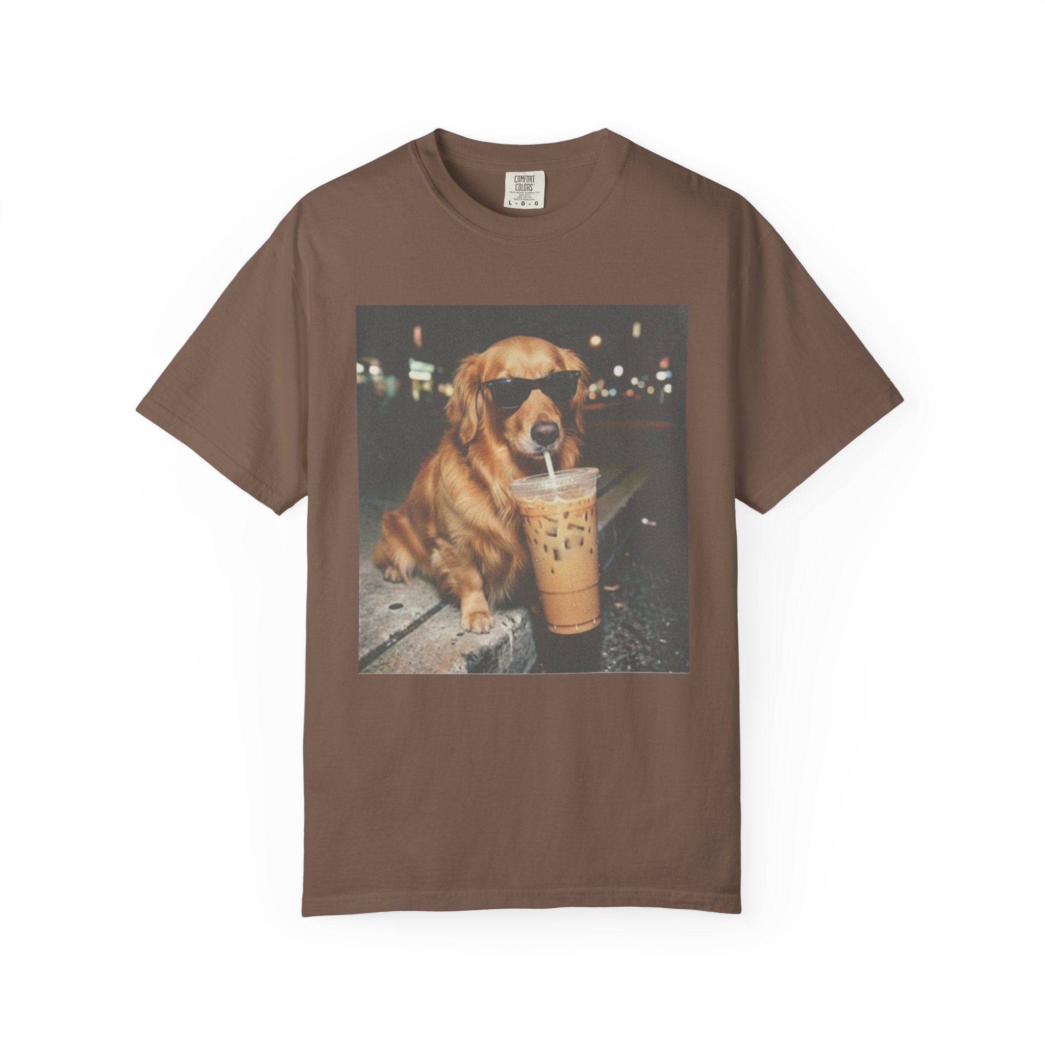 Golden Retriever with Iced Coffee Photo Tee — Dog Lover T-Shirt