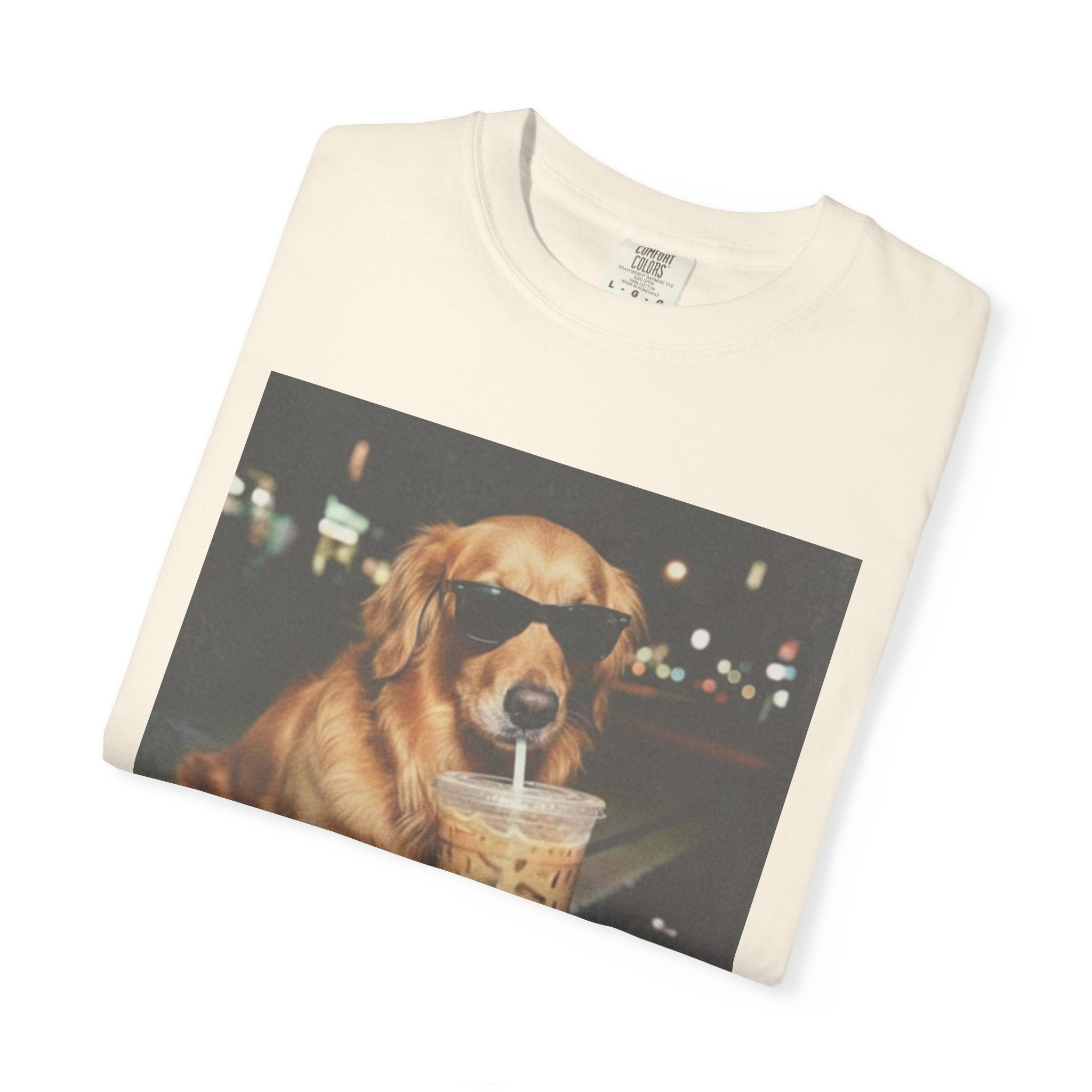 Golden Retriever with Iced Coffee Photo Tee — Dog Lover T-Shirt
