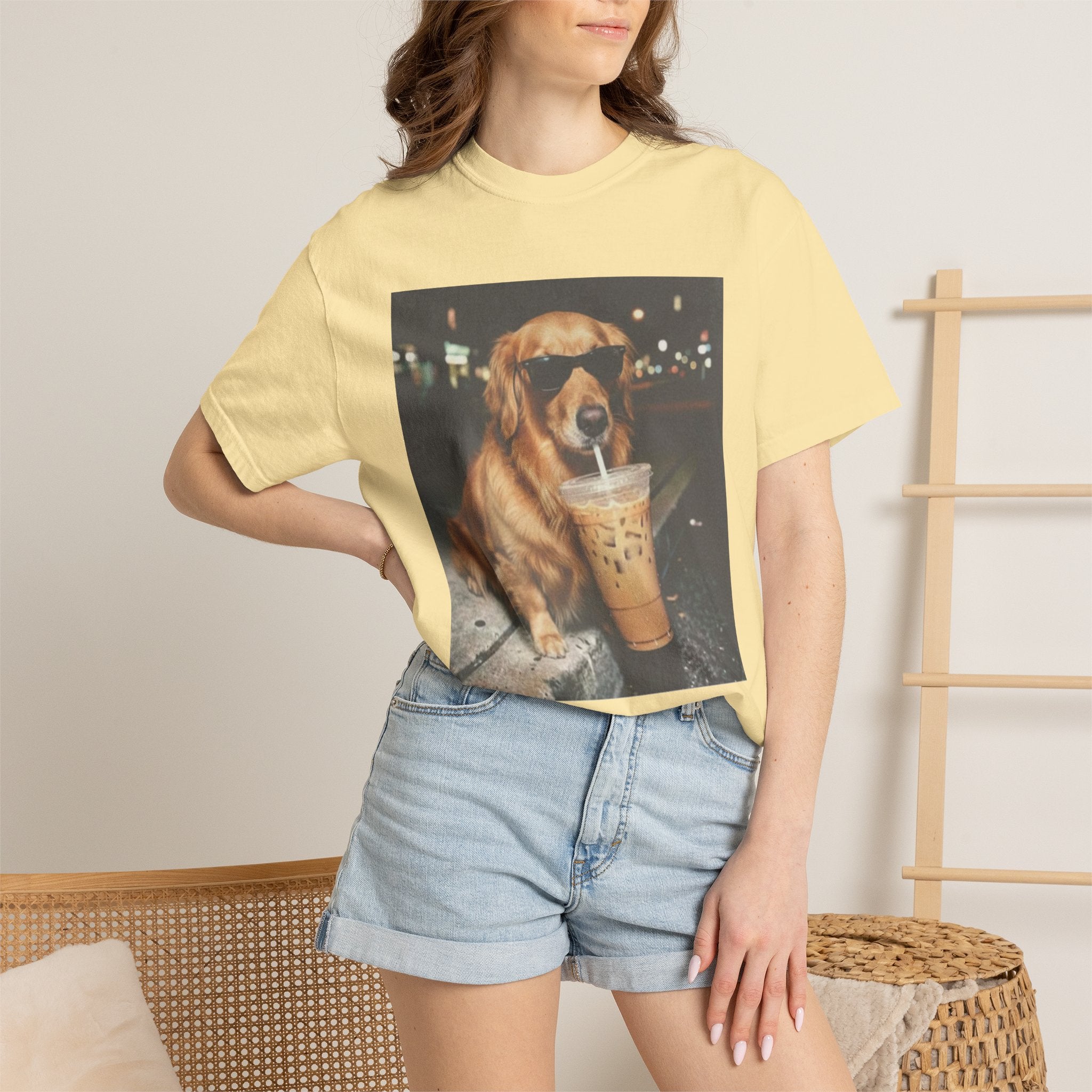 Golden Retriever with Iced Coffee Photo Tee — Dog Lover T-Shirt