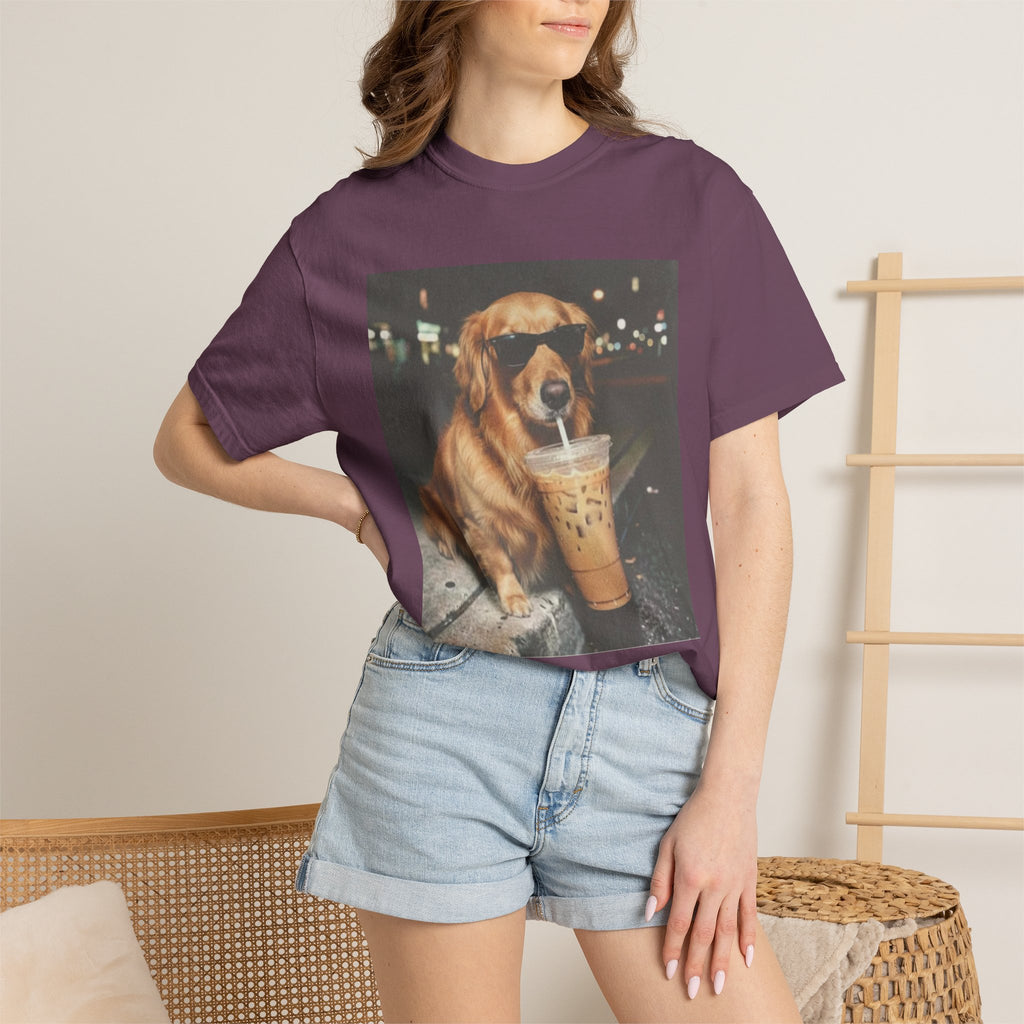 Golden Retriever with Iced Coffee Photo Tee — Dog Lover T-Shirt