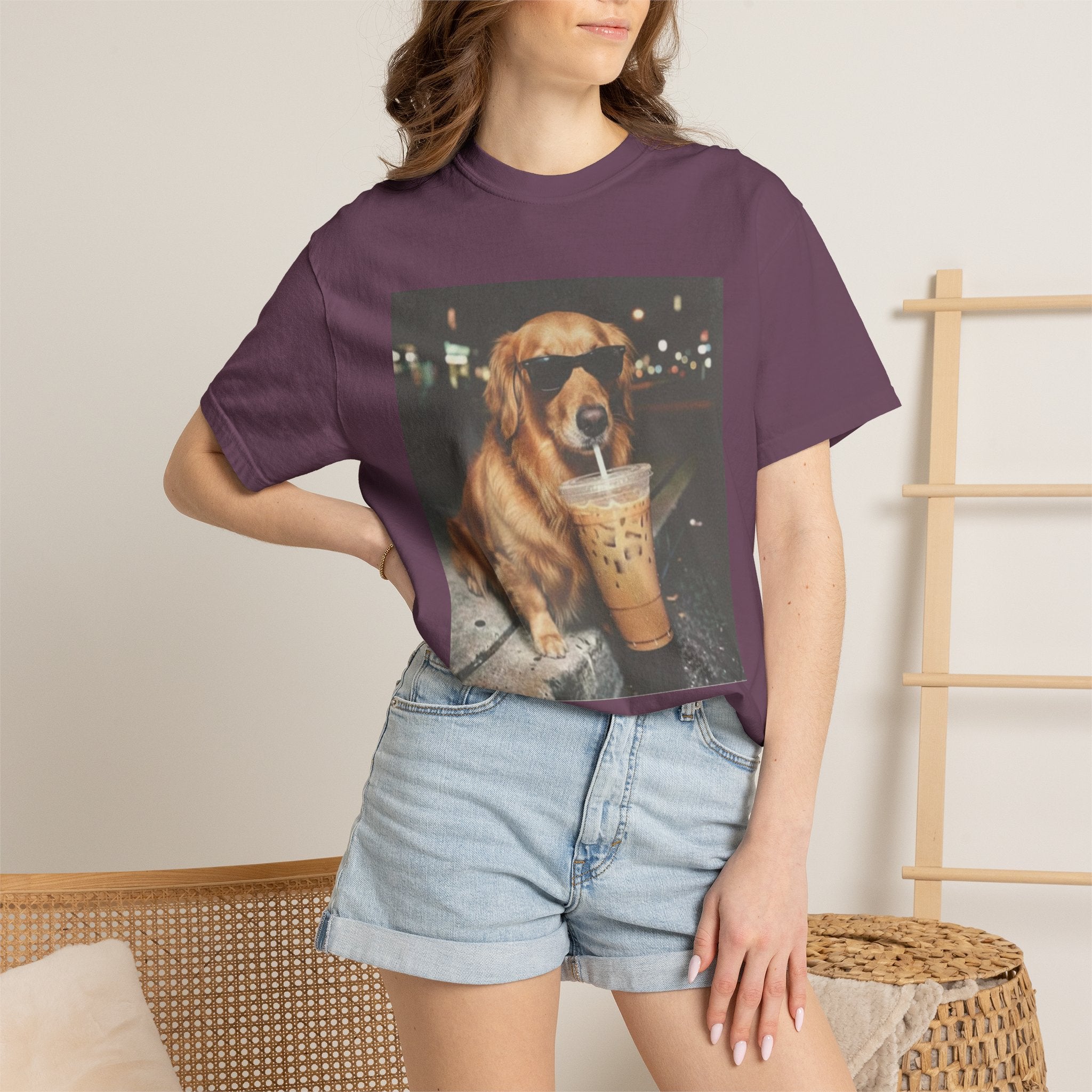 Golden Retriever with Iced Coffee Photo Tee — Dog Lover T-Shirt