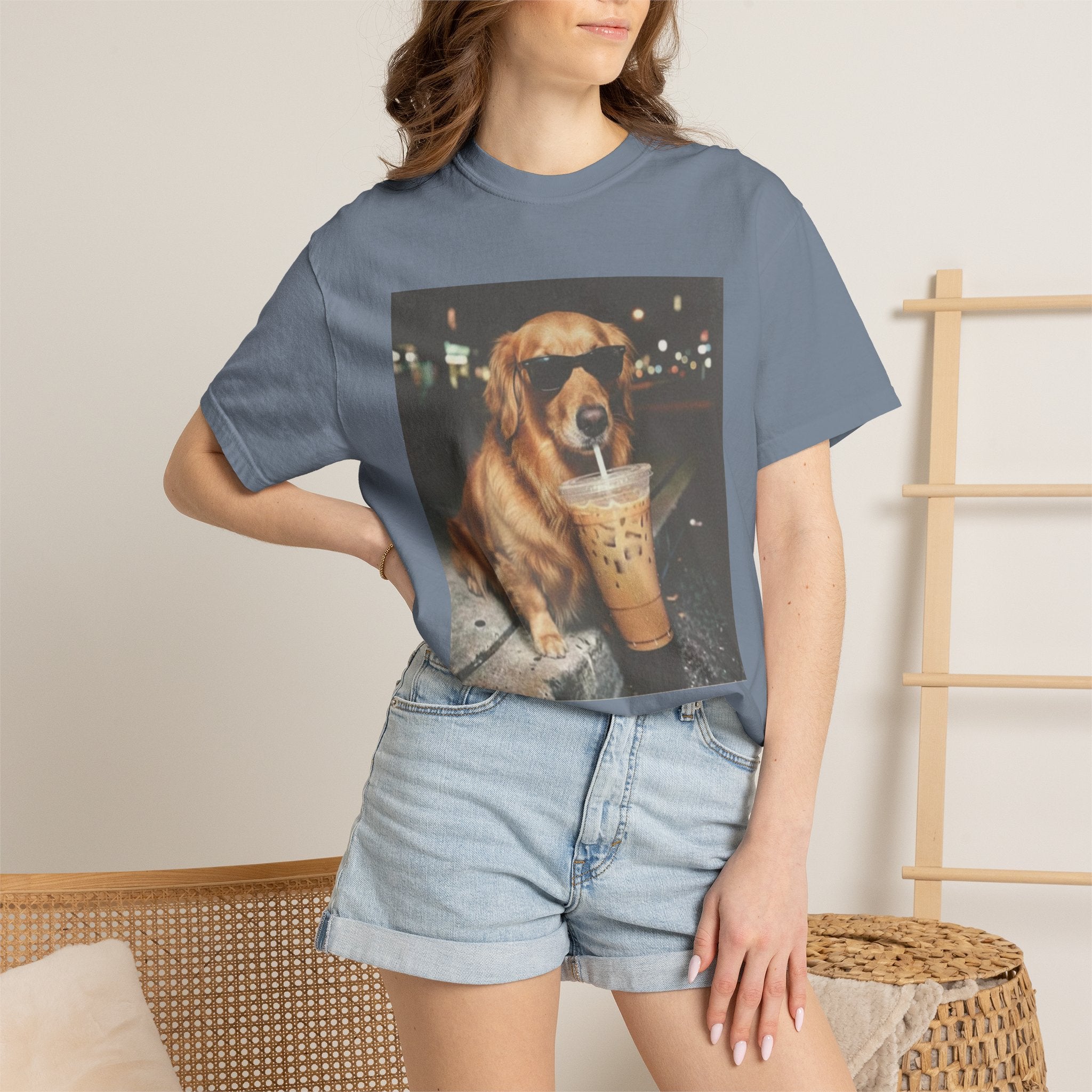 Golden Retriever with Iced Coffee Photo Tee — Dog Lover T-Shirt