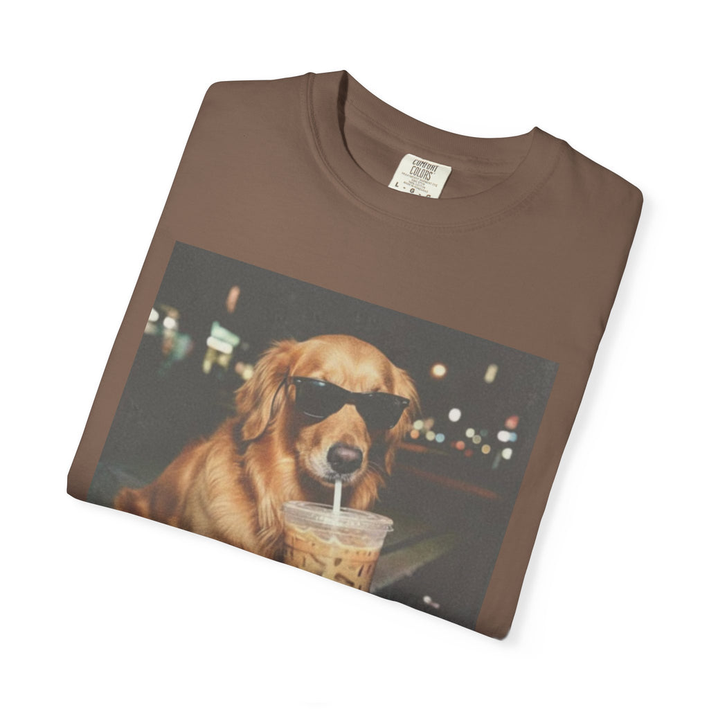 Golden Retriever with Iced Coffee Photo Tee — Dog Lover T-Shirt