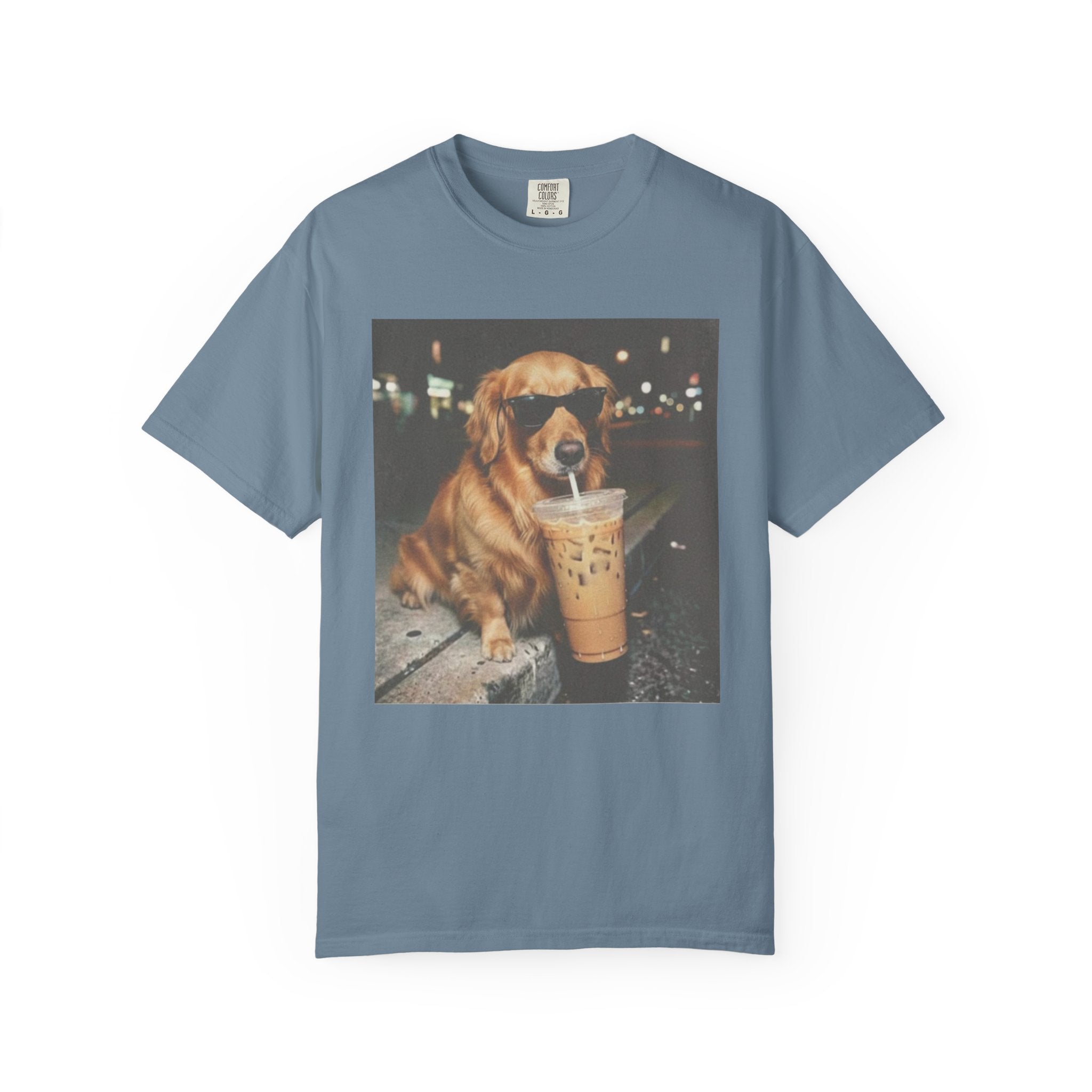 Golden Retriever with Iced Coffee Photo Tee — Dog Lover T-Shirt