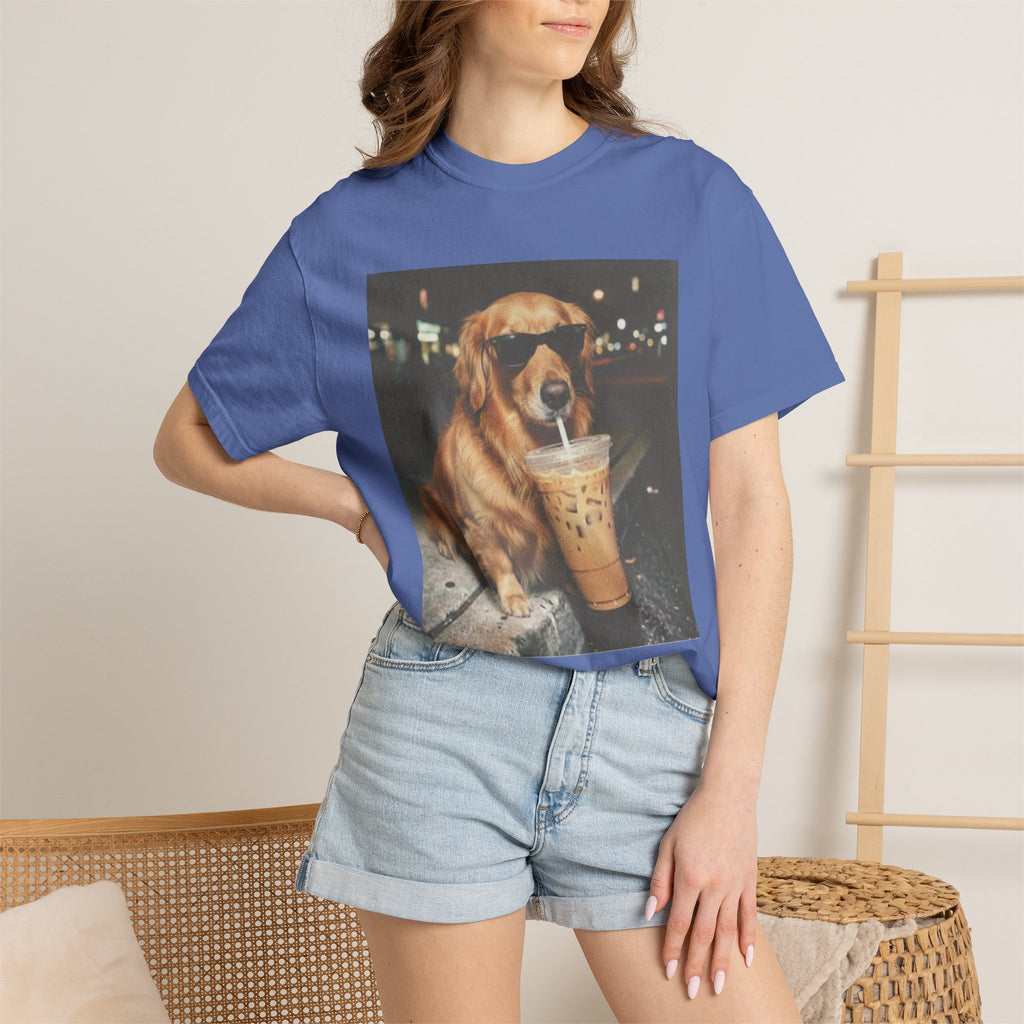 Golden Retriever with Iced Coffee Photo Tee — Dog Lover T-Shirt