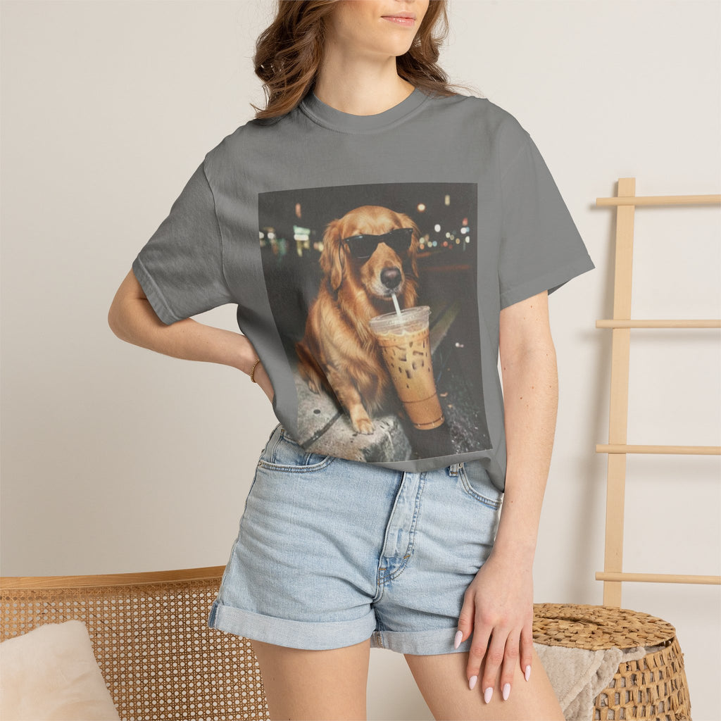 Golden Retriever with Iced Coffee Photo Tee — Dog Lover T-Shirt