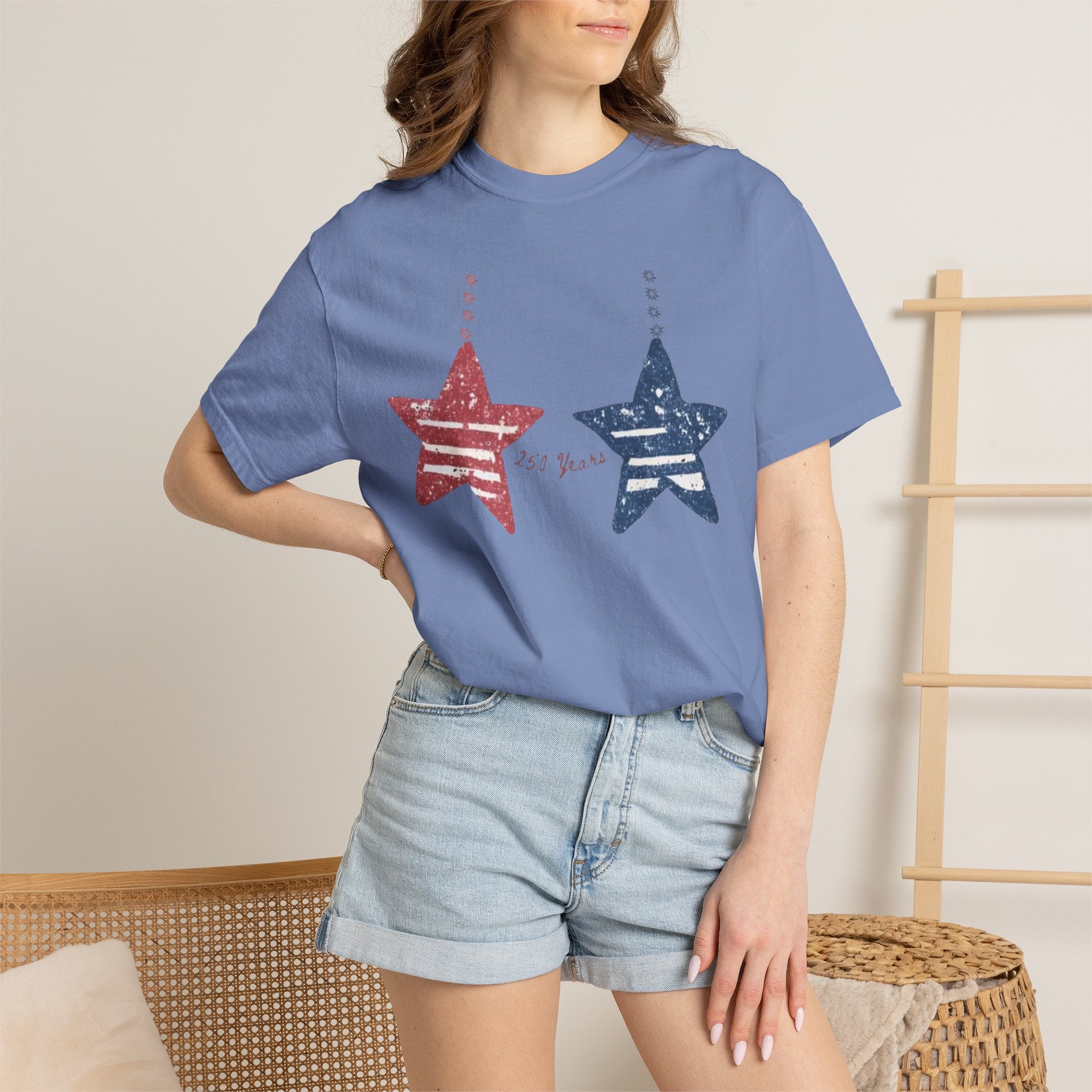 Patriotic Red & Blue Star Graphic T-Shirt
