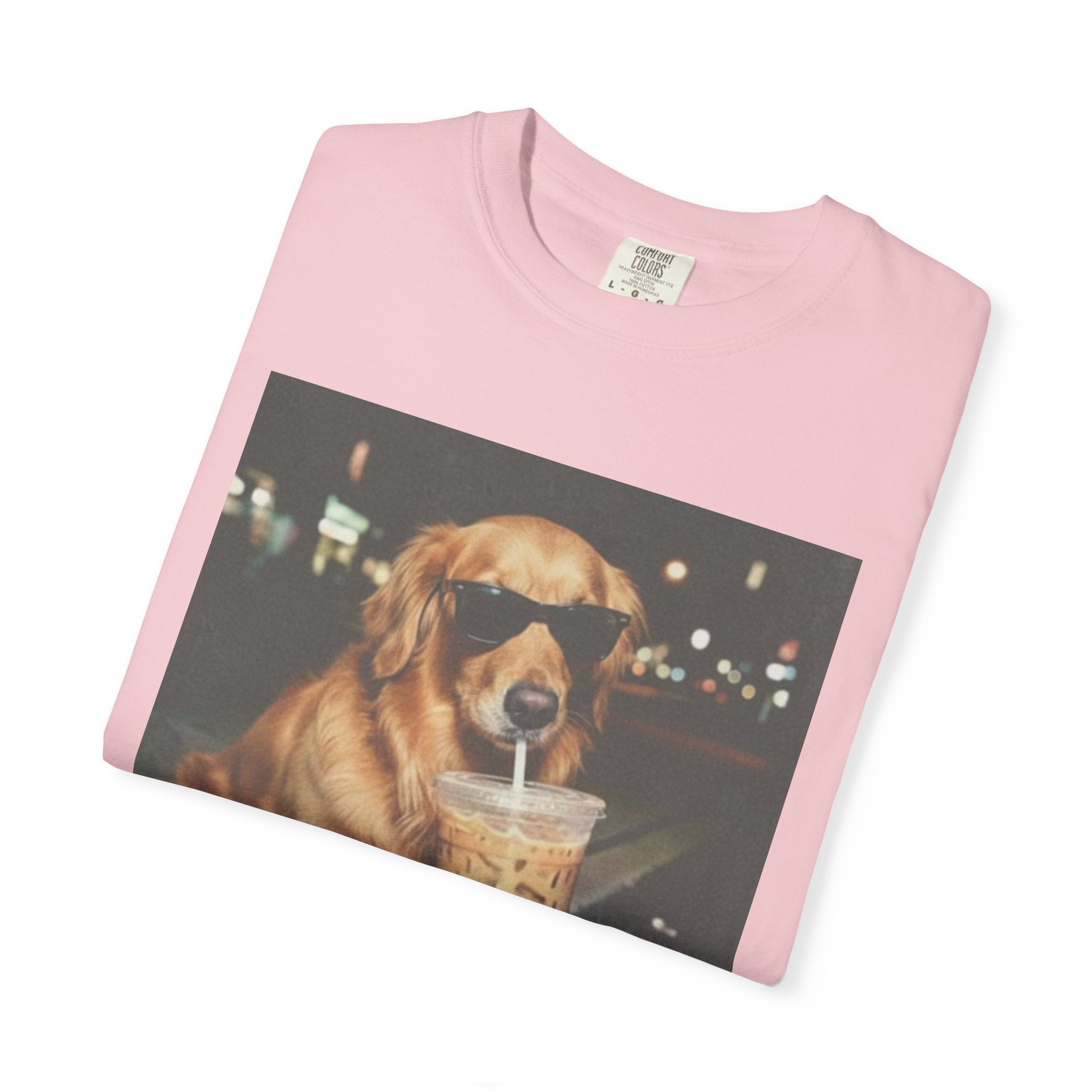 Golden Retriever with Iced Coffee Photo Tee — Dog Lover T-Shirt