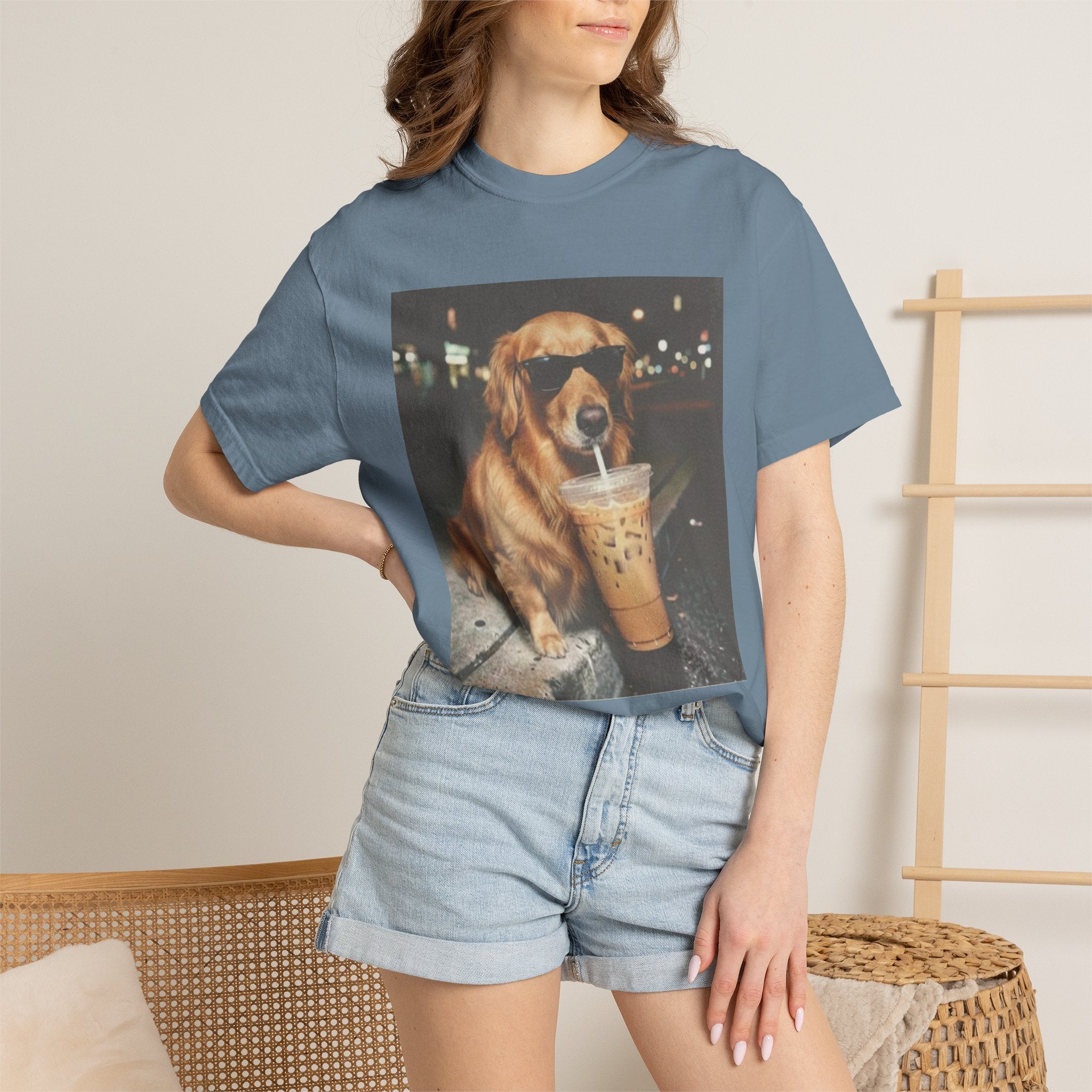 Golden Retriever with Iced Coffee Photo Tee — Dog Lover T-Shirt