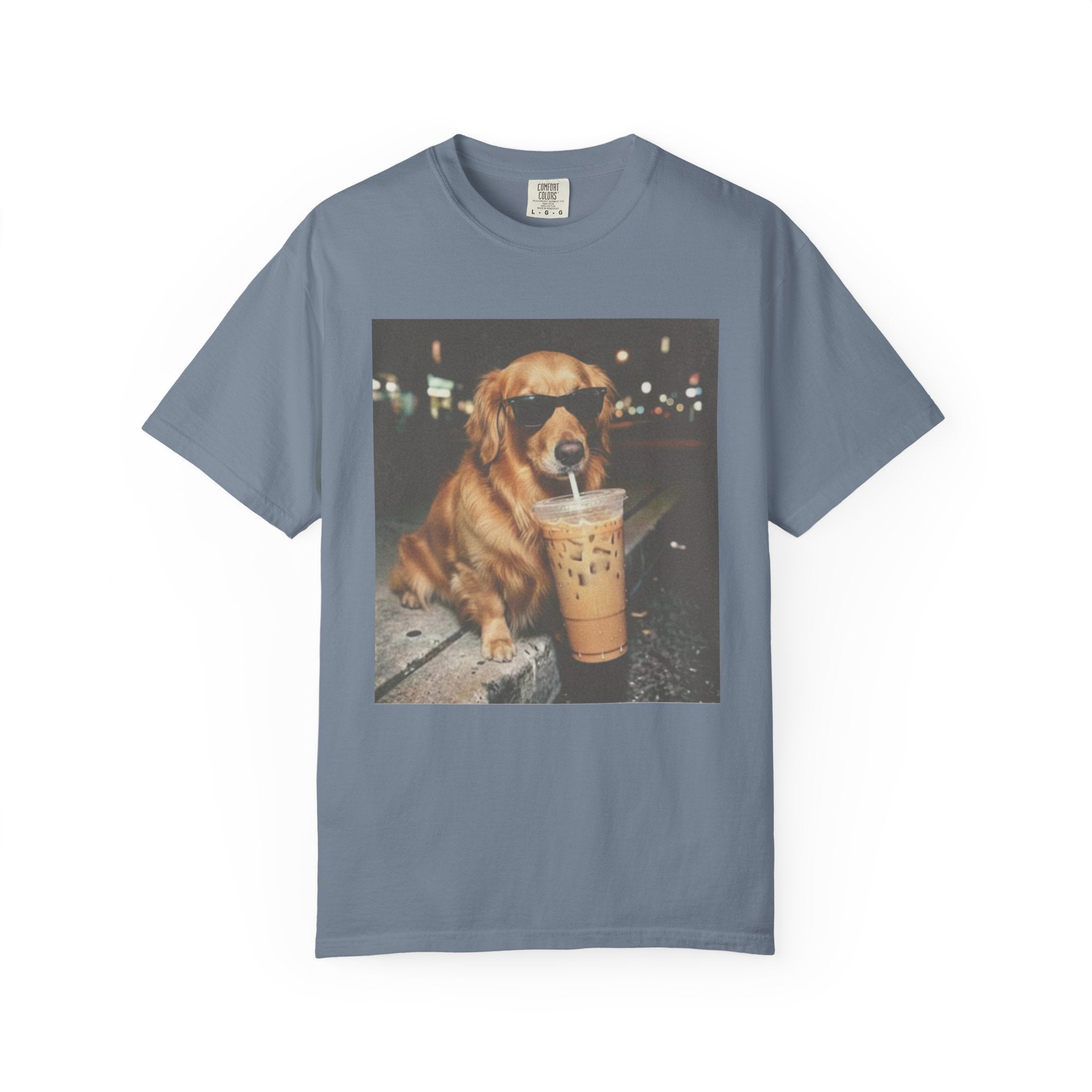 Golden Retriever with Iced Coffee Photo Tee — Dog Lover T-Shirt
