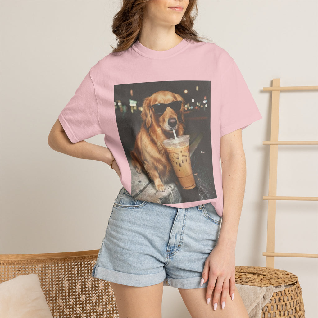 Golden Retriever with Iced Coffee Photo Tee — Dog Lover T-Shirt
